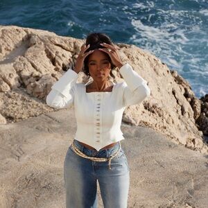 JW PEI White Corset-Style Blouse